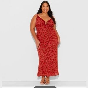 Wild Fable Women's Lace Trim Maxi Empire Waist Dress, Assorted Reds Floral